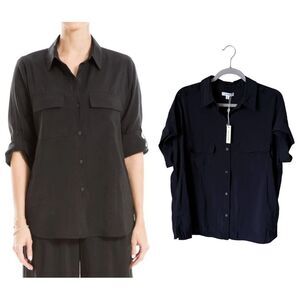 NWT Max Studio Black Short Sleeve Shirt Size L